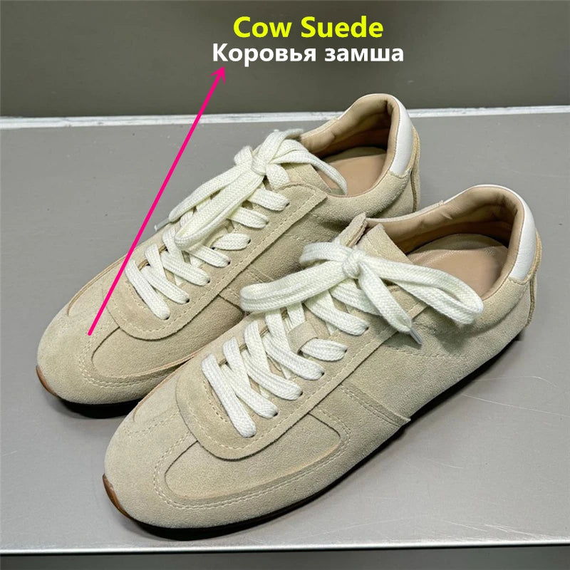 Asumer 2025 Newest Luxury Cow Suede Leather Women Sneakers Solid Color Flats Casual Shoes Fashion Flat Footwear Flat Sneakers
