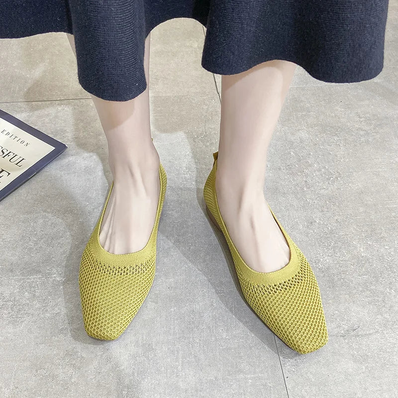Breathable Mesh Fashion Flats For Women Spring Summer Flat Shoes Square Toe Slip-on Loafers Soft Sole Girls Daily Walking Shoes