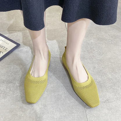 Breathable Mesh Fashion Flats For Women Spring Summer Flat Shoes Square Toe Slip-on Loafers Soft Sole Girls Daily Walking Shoes