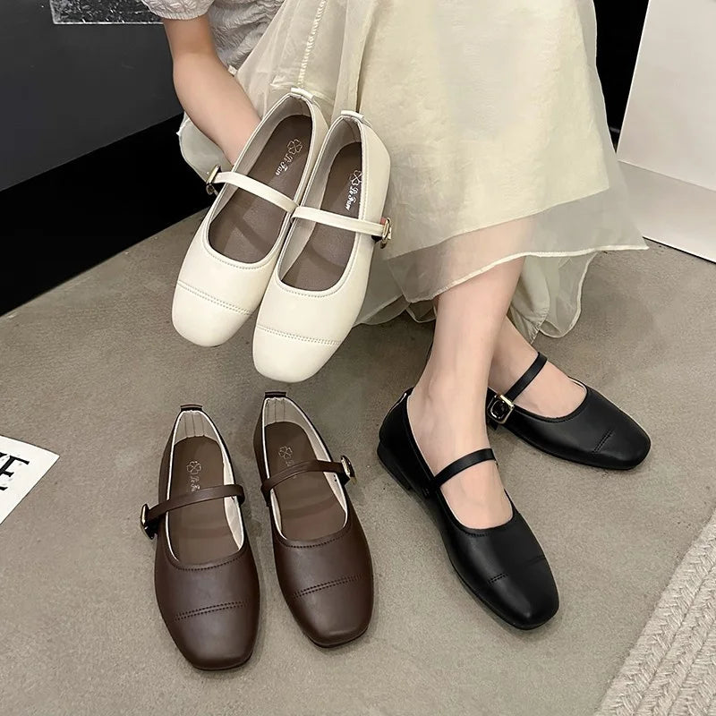 Spring/Autumn Fashion Buckle Single Women's Solid Color Model Square Toe Beautiful Casual and Comfortable Loafers Zapatos