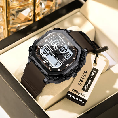 POEDAGAR LED Sport Men Clock Dual Time Display Digital Week Date Square Man Watch Electronic Silicone Strap Men's Quartz Watches