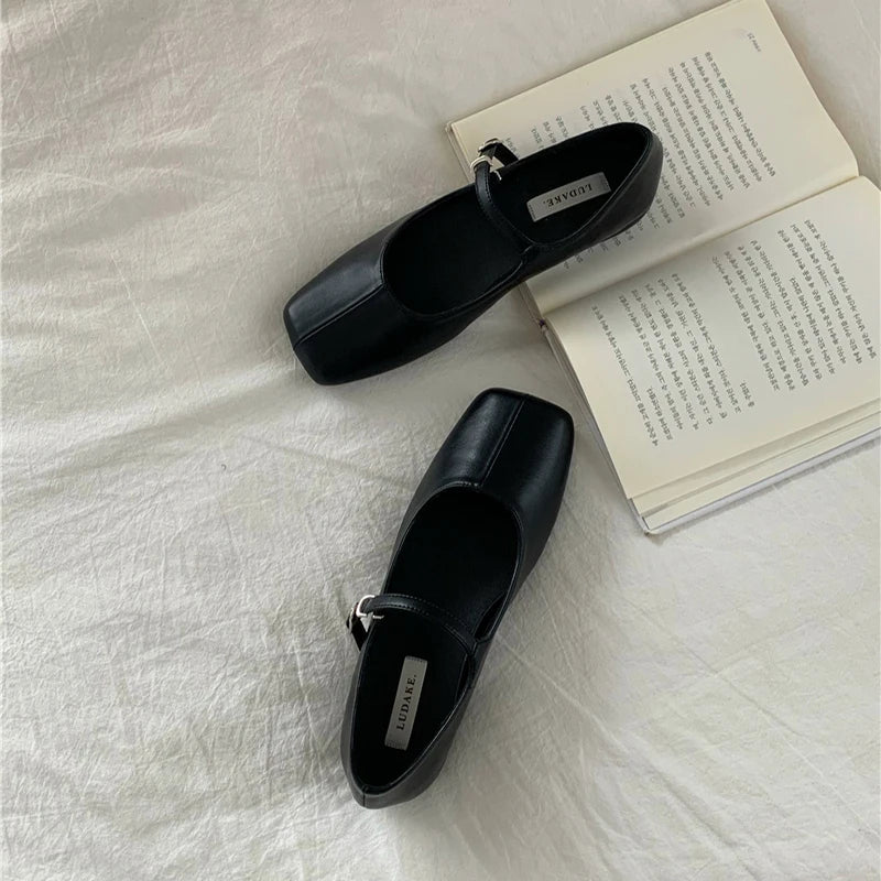 Square Toe Women Ballet Flats Fashion SOft Sole Shoes 2025 Spring Ladies Elegant Street Style Mary Jane Shoes