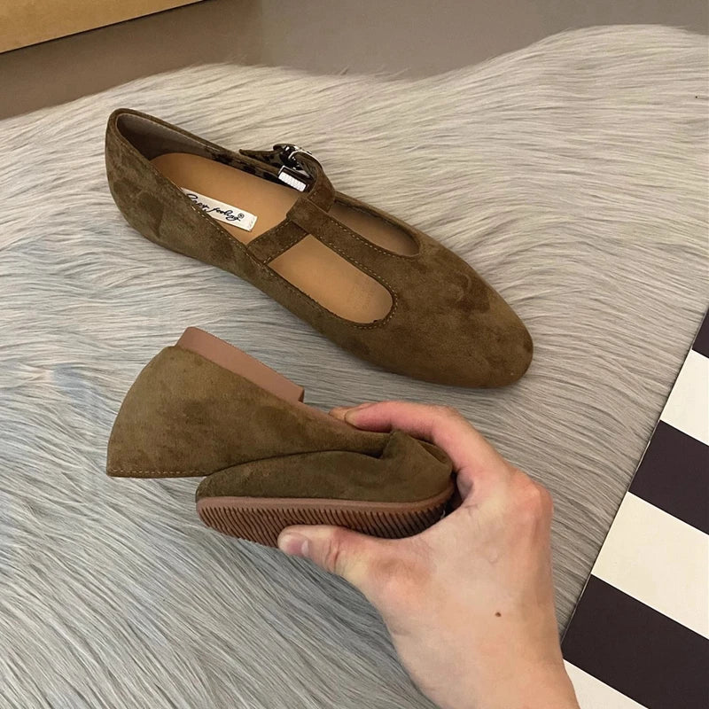 SUOJIALUN Autumn Women Flat Shoes Fashion Round Toe Slip On Ladies Elegant Mary Jane Shoes Soft Flat Heel Outdoor Dress Ballerin