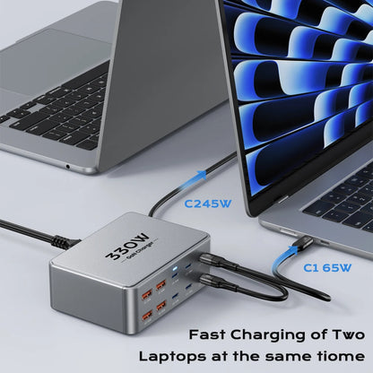 330W GaN USB C Charger 10-Port Desktop Charger Type C 100W PD3.0 PPS QC3.0 Fast Charging for MacBook Tablet Samsung iPhone 15 16