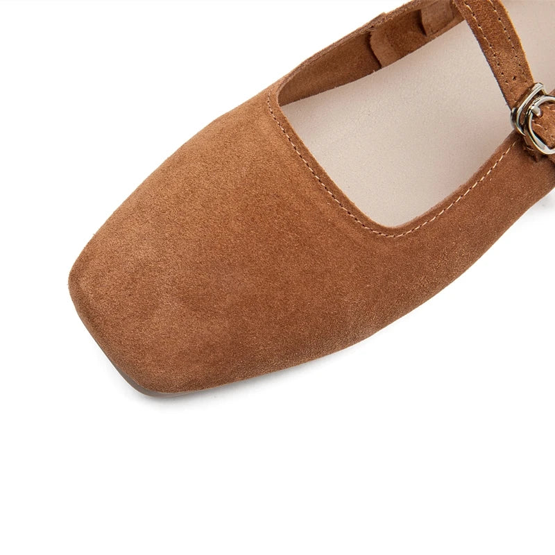 AIYUQI Mary Jane Women's Shoes 2025 New Suede Leather Non-slip Women Ballet Flat Shoes Square Toe Comfortable Female Shoes