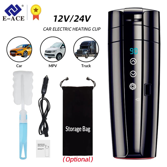 12V 24V Smart  Car Heating Cup Electric Kettle Stainless Steel Thermal Insulation Control Touch LCD Display Travel Coffee Mug
