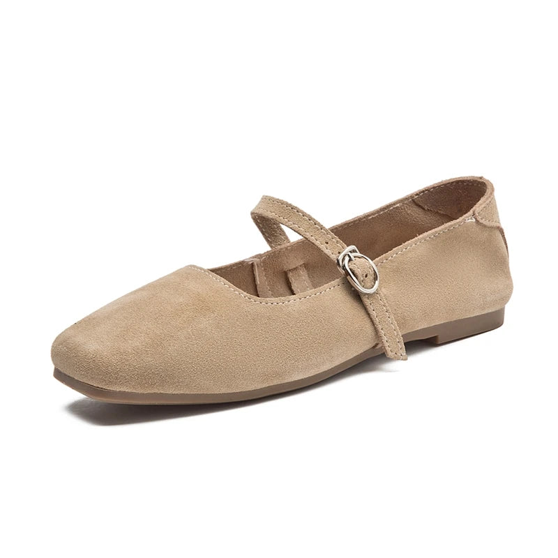 AIYUQI Mary Jane Women's Shoes 2025 New Suede Leather Non-slip Women Ballet Flat Shoes Square Toe Comfortable Female Shoes